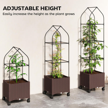 Raised Garden Bed with Trellis, Tomato Cage with Lockable Wheels, Self Watering