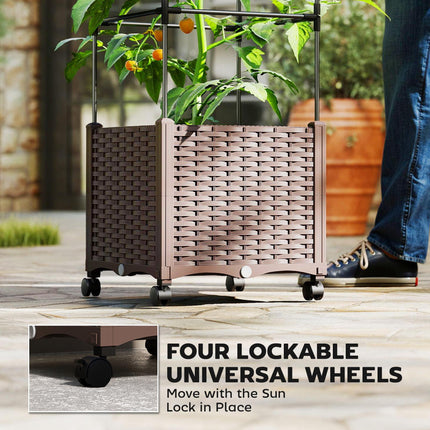 Raised Garden Bed with Trellis, Tomato Cage with Lockable Wheels, Self Watering