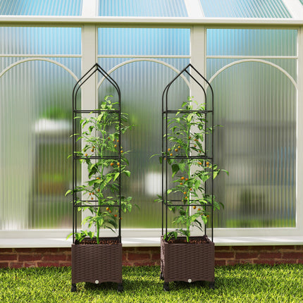 Raised Garden Bed with Trellis, Tomato Cage with Lockable Wheels, Self Watering