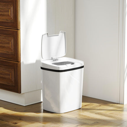 HOMCOM 15L Sensor Bin, Automatic Touchless Kitchen Bin, Easy Clean, Battery Operated for Home Office, Bedroom, Bathroom, White