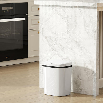 HOMCOM 15L Sensor Bin, Automatic Touchless Kitchen Bin, Easy Clean, Battery Operated for Home Office, Bedroom, Bathroom, White