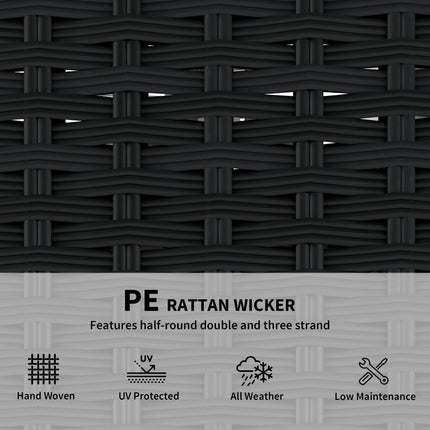2 Seater Rattan Sofa, Outdoor Garden Sofa with Deep Seat, Cushions, Wide Armrests for Patio, Balcony, Porch, Black