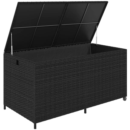 650L Garden Storage Box with 2 Wheels, Rattan Deck Box with Waterproof Zipped Li 1