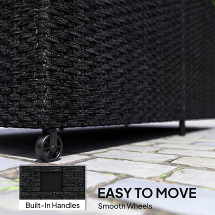 650L Garden Storage Box with 2 Wheels, Rattan Deck Box with Waterproof Zipped Li 1