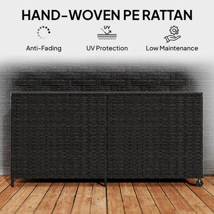 650L Garden Storage Box with 2 Wheels, Rattan Deck Box with Waterproof Zipped Li 1