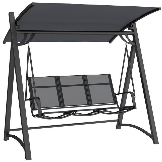 3 Seater Swing Chair, Garden Swing Bench with Adjustable Tilting Canopy, Breathable Mesh Seat 360 kg Capacity, Grey