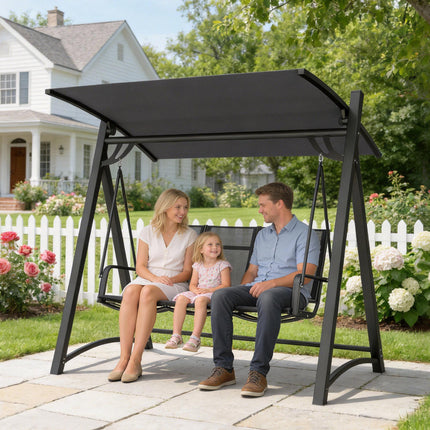 3 Seater Swing Chair, Garden Swing Bench with Adjustable Tilting Canopy, Breathable Mesh Seat 360 kg Capacity, Grey