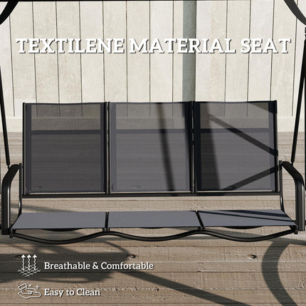 3 Seater Swing Chair, Garden Swing Bench with Adjustable Tilting Canopy, Breathable Mesh Seat 360 kg Capacity, Grey