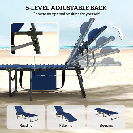 Five-Position Reclining Sun Loungers Set of 2 - Dark Blue