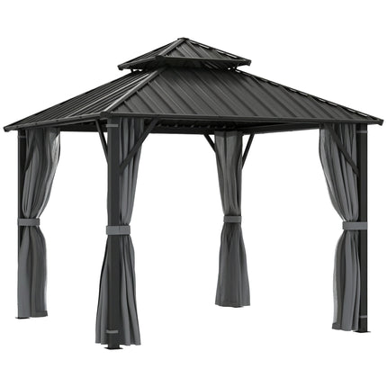 3 x 3(m) Hardtop Gazebo Canopy with Metal Roof, Waterproof Permanent Pavilion Garden Gazebo with Netting, Curtains, Grey