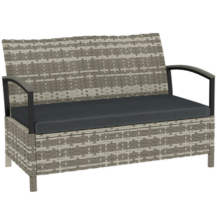 125L Garden Storage Bench, 2 Seater PE Rattan Outdoor Bench Storage Box with Padded Cushion, Dark Grey