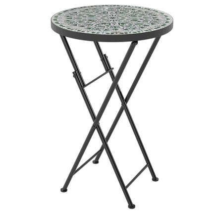 Mosaic Outdoor Garden Table, 35.5cm Round Folding Coffee Table with Metal Frame