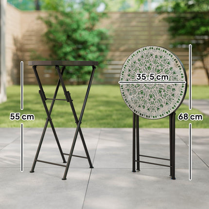Mosaic Outdoor Garden Table, 35.5cm Round Folding Coffee Table with Metal Frame