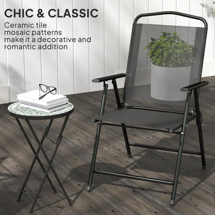 Mosaic Outdoor Garden Table, 35.5cm Round Folding Coffee Table with Metal Frame