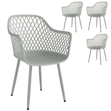 Garden Chairs Set of 4, Garden Dining Chairs with Cut Out Diamond Back and Armrests for Patio, Balcony, Terrace, Grey