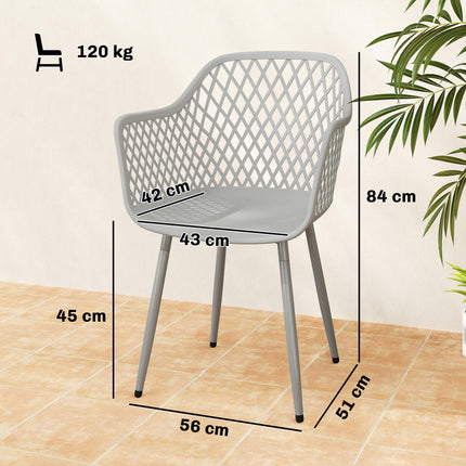 Garden Chairs Set of 4, Garden Dining Chairs with Cut Out Diamond Back and Armrests for Patio, Balcony, Terrace, Grey