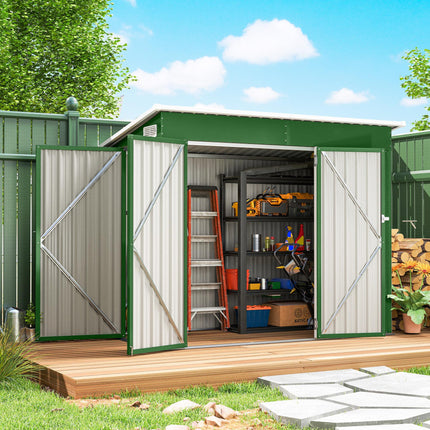 7.5 x 4.3ft Metal Garden Storage Shed, Waterproof Outdoor Shed with Triple Lockable Door, Gloves, Vents, Green