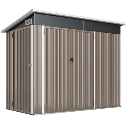 7.5 x 4.3ft Metal Garden Storage Shed, Waterproof Outdoor Shed with Triple Lockable Door, Gloves, Vents, Light Grey
