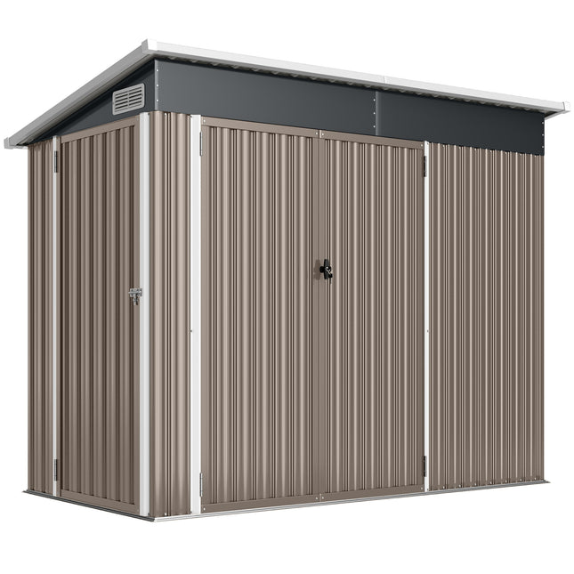 7.5 x 4.3ft Metal Garden Storage Shed, Waterproof Outdoor Shed with Triple Lockable Door, Gloves, Vents, Light Grey