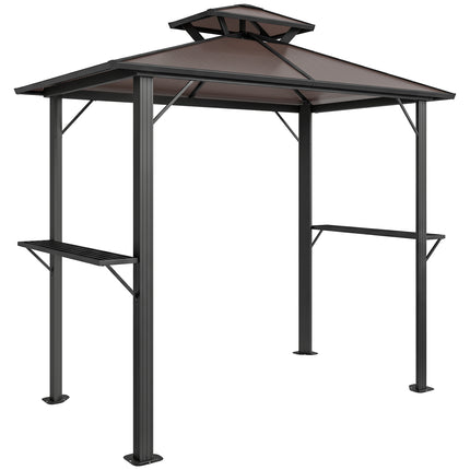 2.5 x 1.5 m Hardtop Grill Gazebo with Double Roof, Aluminium Outdoor BBQ Gazebo