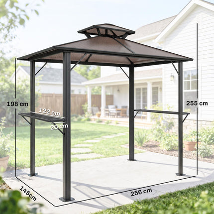 2.5 x 1.5 m Hardtop Grill Gazebo with Double Roof, Aluminium Outdoor BBQ Gazebo