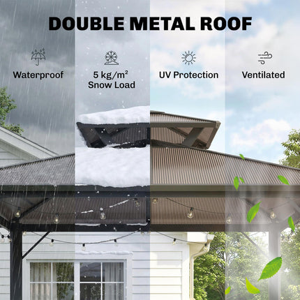 2.5 x 1.5 m Hardtop Grill Gazebo with Double Roof, Aluminium Outdoor BBQ Gazebo
