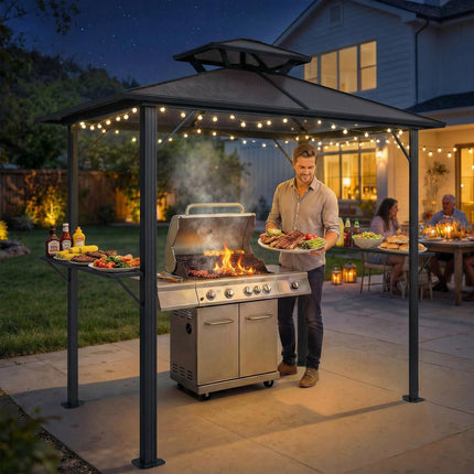 2.5 x 1.5 m Hardtop Grill Gazebo with Double Roof, Aluminium Outdoor BBQ Gazebo