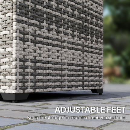 253L Garden Storage Box, Rattan Deck Box with Zipped Liner, Safe Pneumatic Rod, Patio Storage Container, Mixed Grey