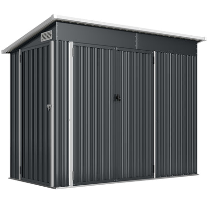 7.5 x 4.3ft Metal Garden Storage Shed, Waterproof Outdoor Shed with Triple Lockable Door, Gloves, Vents, Dark Grey