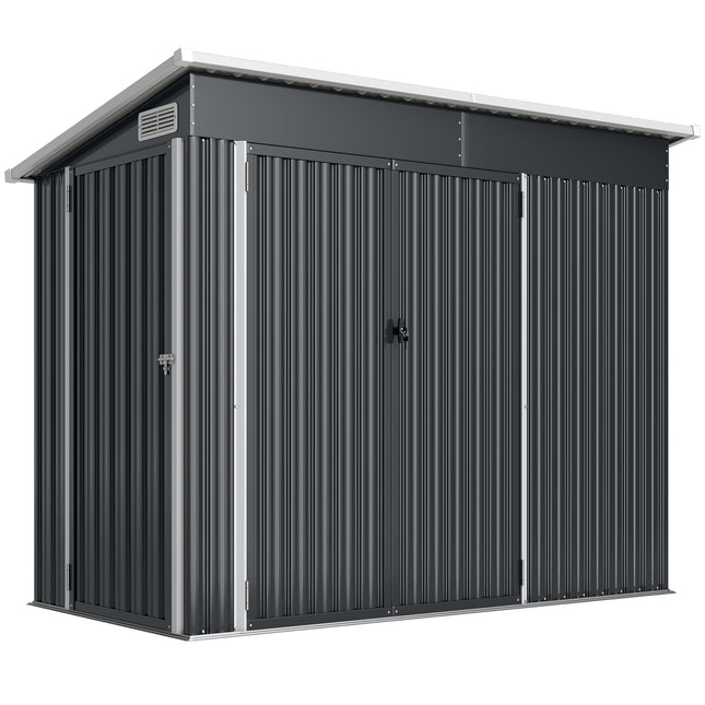 7.5 x 4.3ft Metal Garden Storage Shed, Waterproof Outdoor Shed with Triple Lockable Door, Gloves, Vents, Dark Grey