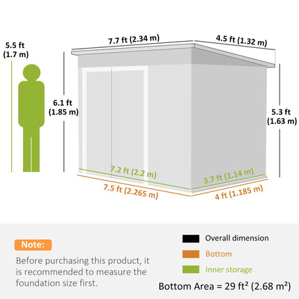 7.5 x 4.3ft Metal Garden Storage Shed, Waterproof Outdoor Shed with Triple Lockable Door, Gloves, Vents, Dark Grey