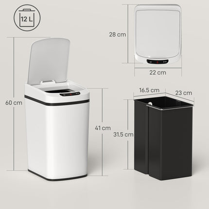 12L Sensor Bin, Automatic Touchless Motion Sensor Kitchen Bin with Fingerprint Resistant Stainless Steel, White