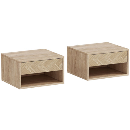 Set of Two Floating Bedside Tables - Natural Wood Finish