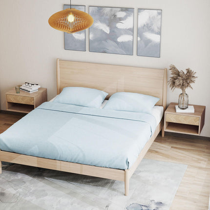 Set of Two Floating Bedside Tables - Natural Wood Finish