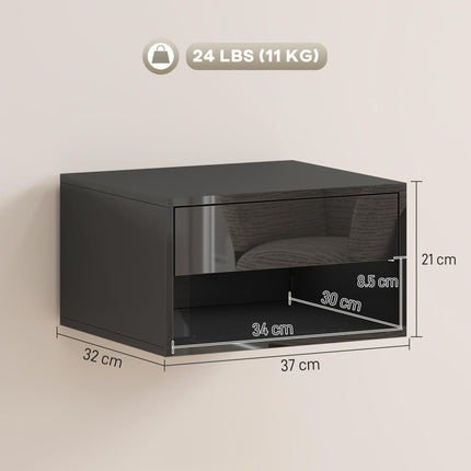Floating Bedside Tables Set of 2, Wall Mounted Nightstand, High Gloss Black