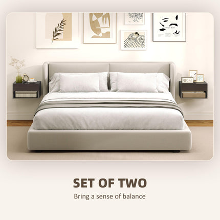 Floating Bedside Tables Set of 2, Wall Mounted Nightstand, High Gloss Black