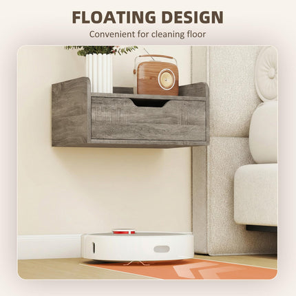 Floating Nightstands Set of 2, Wall Mounted Bedside Table with Drawer for Bedroom, Grey Wood Effect