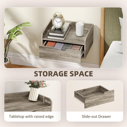 Floating Nightstands Set of 2, Wall Mounted Bedside Table with Drawer for Bedroom, Grey Wood Effect