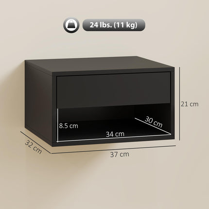 Floating Bedside Tables Set of 2, Wall Mounted Nightstand, Black