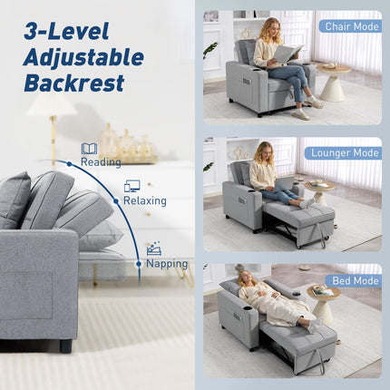 3-in-1 Single Sofa Bed, Convertible Sleeper Chair Bed - Light Grey