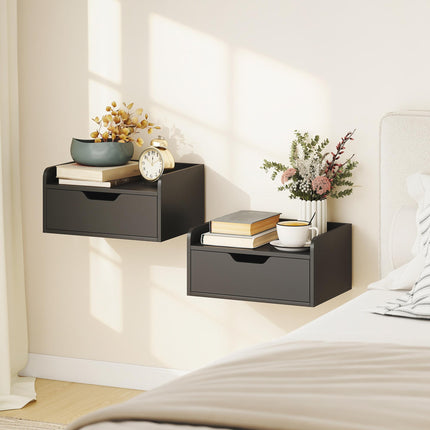 HOMCOM Floating Nightstands Set of 2, Wall Mounted Bedside Table with Drawer for Bedroom, Black