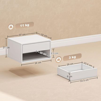 Set of Two Floating Bedside Tables - White