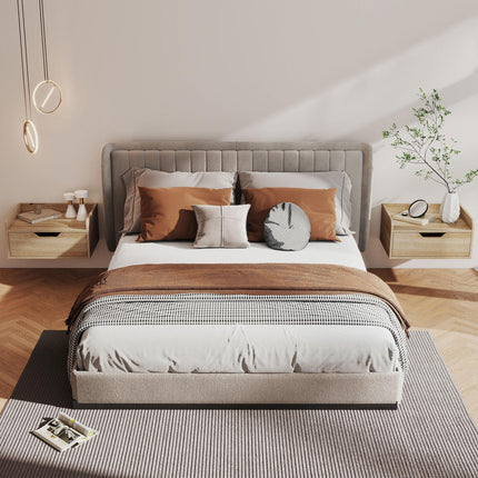 Floating Nightstands Set of 2, Wall Mounted Bedside Table with Drawer for Bedroom, Natural Wood