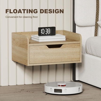 Floating Nightstands Set of 2, Wall Mounted Bedside Table with Drawer for Bedroom, Natural Wood
