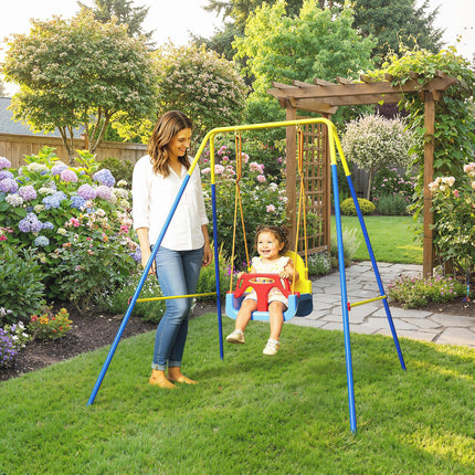 3 in 1 Toddler Swing Set, Folding Child Swing Set with Seat Belt, Adjustable Sea