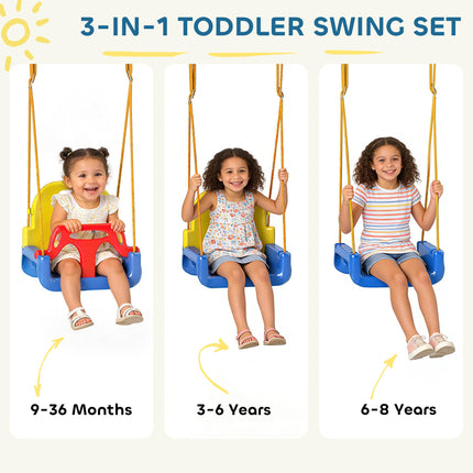 3 in 1 Toddler Swing Set, Folding Child Swing Set with Seat Belt, Adjustable Sea
