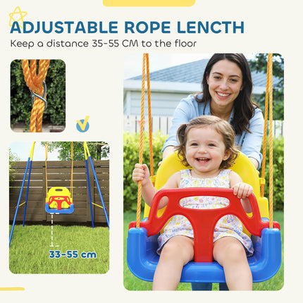 3 in 1 Toddler Swing Set, Folding Child Swing Set with Seat Belt, Adjustable Sea