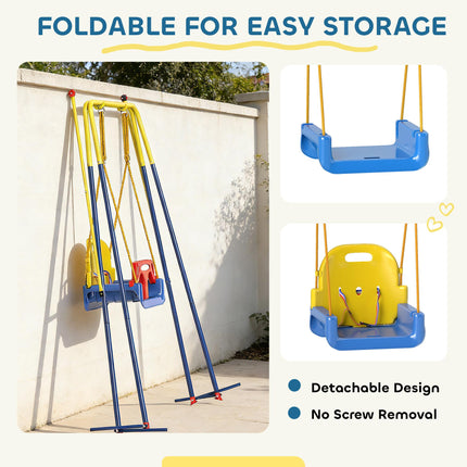 3 in 1 Toddler Swing Set, Folding Child Swing Set with Seat Belt, Adjustable Sea