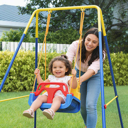 3 in 1 Toddler Swing Set, Folding Child Swing Set with Seat Belt, Adjustable Sea