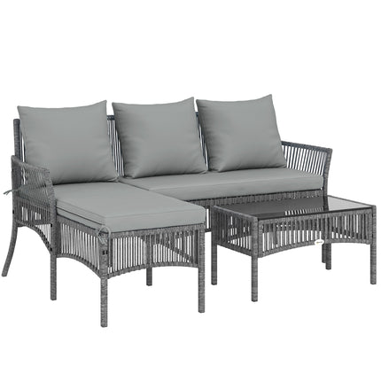 3 Piece Rattan Garden Furniture Corner Sofa Set with Chaise Lounge, Loveseat, Gl
